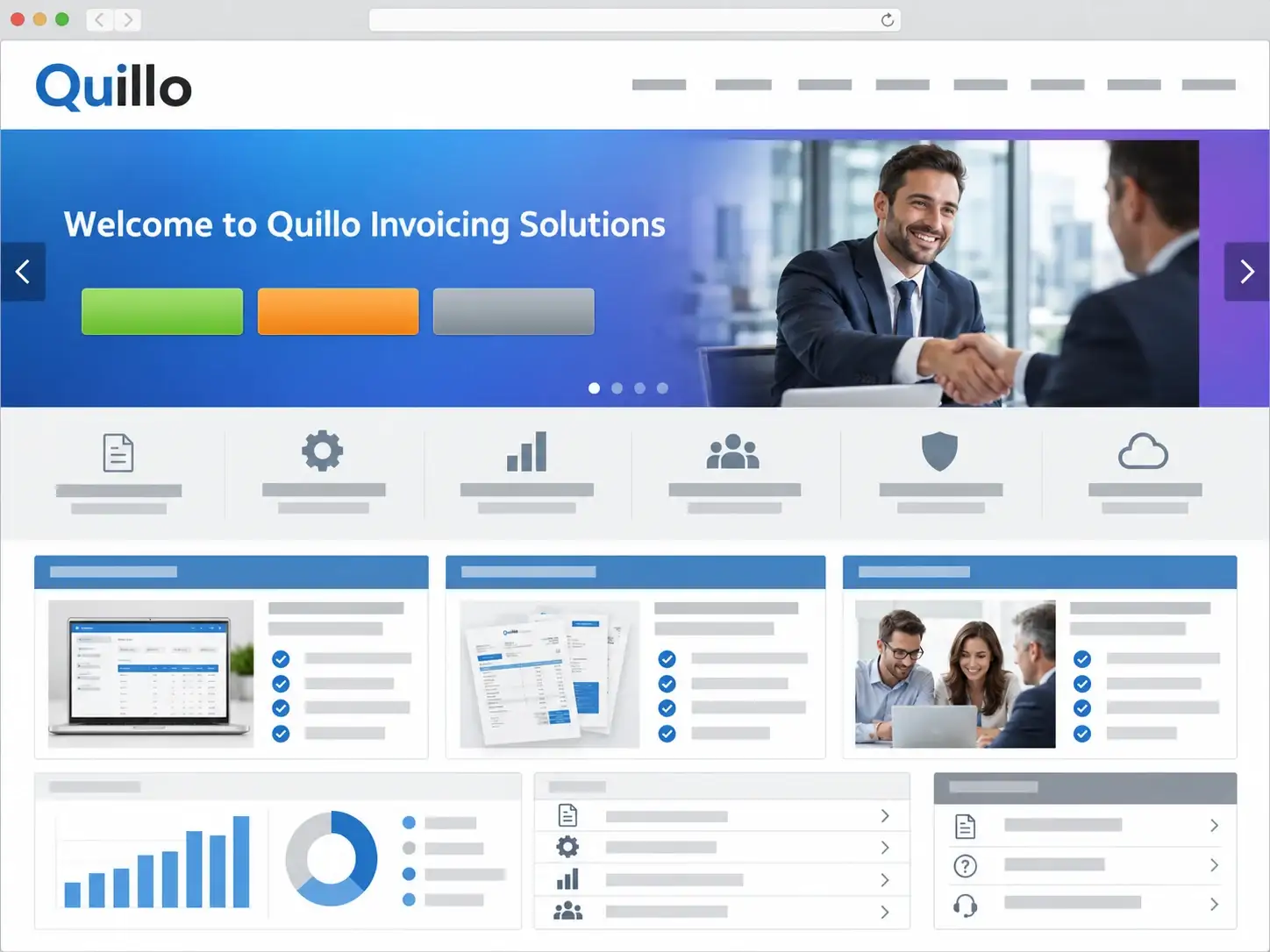 Before: a dated, cluttered B2B homepage with a stock photo banner and three competing buttons