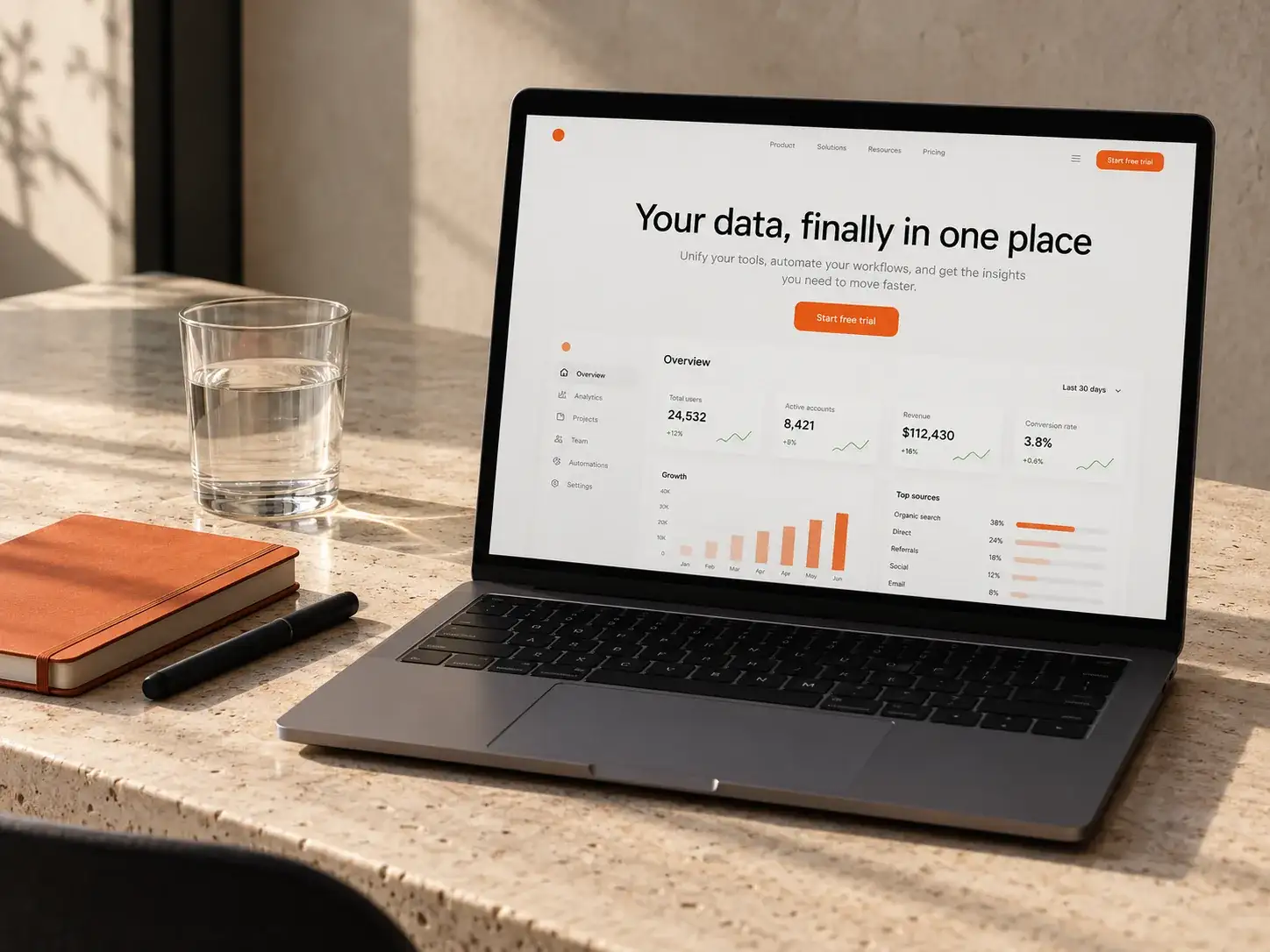 Redesigned homepage open on a laptop