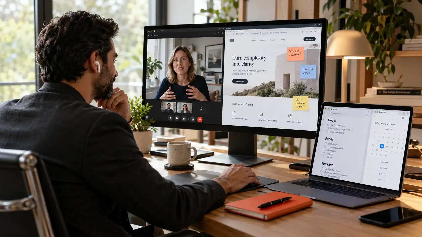 A strategist on a discovery video call with a B2B founder